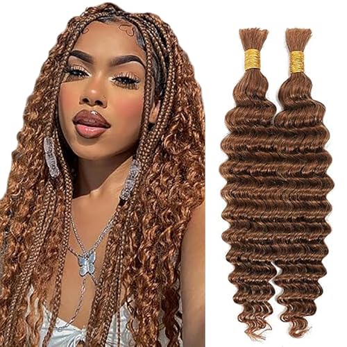 Jucames Echthaar Tressen Deep Wave Human Braiding Hair Extension Unprocessed Remy Haartressen No Weft Light Brown Color for Woman 14 14 Inch von Jucames