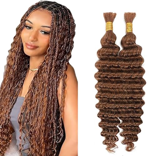 Jucames Echthaar Tressen Deep Wave Human Braiding Hair Extension Unprocessed Remy Haartressen No Weft Light Brown Color for Woman 18 18 Inch Jucames Echthaar Tressen Deep Wave Human Braiding Hair Extension Unprocessed Remy Haartressen No Weft Light Brown Color for Woman 18 18 Inch von Jucames