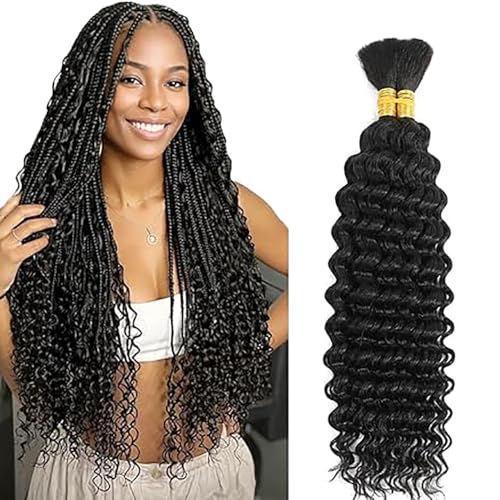 Jucames Echthaar Tressen Deep Wave Human Braiding Hair Extension Unprocessed Remy Haartressen No Weft Naturschwarz Color for Woman 14 14 Inch von Jucames