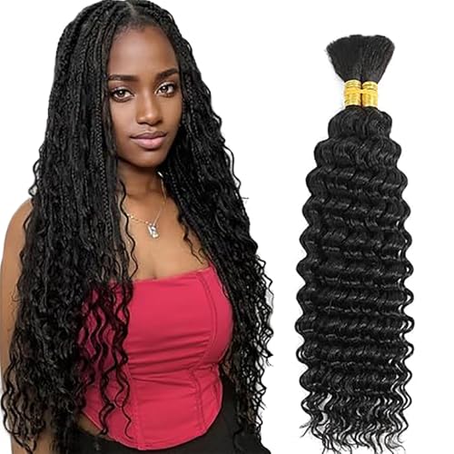 Jucames Echthaar Tressen Deep Wave Human Braiding Hair Extension Unprocessed Remy Haartressen No Weft Naturschwarz Color for Woman 18 18 Inch Jucames Echthaar Tressen Deep Wave Human Braiding Hair Extension Unprocessed Remy Haartressen No Weft Naturschwarz Color for Woman 18 18 Inch von Jucames