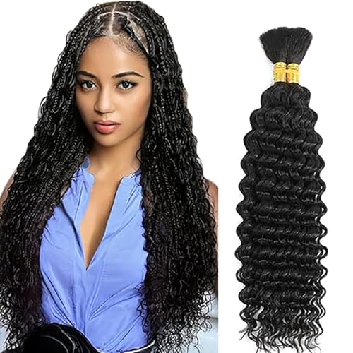 Jucames Echthaar Tressen Deep Wave Human Braiding Hair Extension Unprocessed Remy Haartressen No Weft Naturschwarz Color for Woman 20 20 Inch Jucames Echthaar Tressen Deep Wave Human Braiding Hair Extension Unprocessed Remy Haartressen No Weft Naturschwarz Color for Woman 20 20 Inch von Jucames