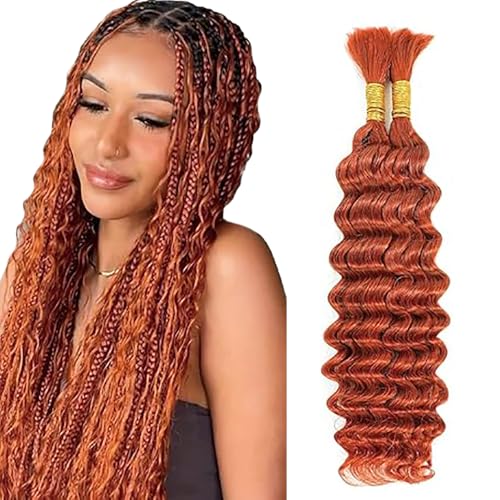 Jucames Echthaar Tressen Deep Wave Human Braiding Hair Extension Unprocessed Remy Haartressen No Weft Orange Color for Woman 18 18 Inch von Jucames