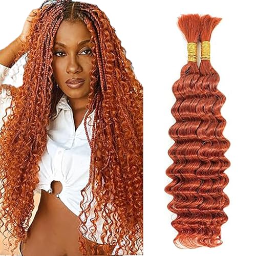 Jucames Echthaar Tressen Deep Wave Human Braiding Hair Extension Unprocessed Remy Haartressen No Weft Orange Color for Woman 20 20 Inch von Jucames