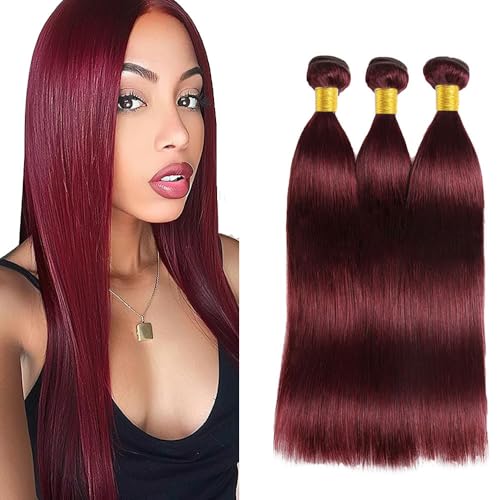Jucames Haarverlängerung, glatt, Echthaar, doppelt genäht, unbehandeltes Echthaar, 3 Bündel, insgesamt 150 g, Burgunderrot, für Damen, 35,6 cm, 40,6 cm, 45,7 cm, 45,7 cm, Nr. 99j Jucames Haarverlängerung, glatt, Echthaar, doppelt genäht, unbehandeltes Echthaar, 3 Bündel, insgesamt 150 g, Burgunderrot, für Damen, 35,6 cm, 40,6 cm, 45,7 cm, 45,7 cm, Nr. 99j von Jucames
