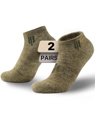 Juclise Kurze Alpaka Socken, Mitteldicke Wollsocken, Sneaker Wandersocken, Merino Kuschelsocken zum Arbeiten, Leichte Kompression, Voll gepolstert, Atmungsaktiv, 2 Paar(M Armeegrün) von Juclise