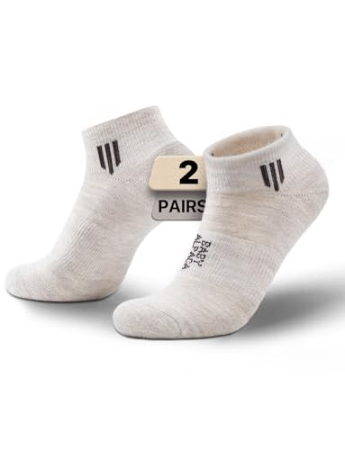 Juclise Kurze Alpaka Socken, Mitteldicke Wollsocken, Sneaker Wandersocken, Merino Kuschelsocken zum Arbeiten, Leichte Kompression, Voll gepolstert, Atmungsaktiv, 2 Paar(M Hellbeige) von Juclise