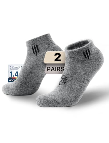 Juclise Kurze Alpaka Socken, Mitteldicke Wollsocken, Sneaker Wandersocken, Merino Kuschelsocken zum Arbeiten, Leichte Kompression, Voll gepolstert, Atmungsaktiv, 2 Paar(M Hellgrau) von Juclise