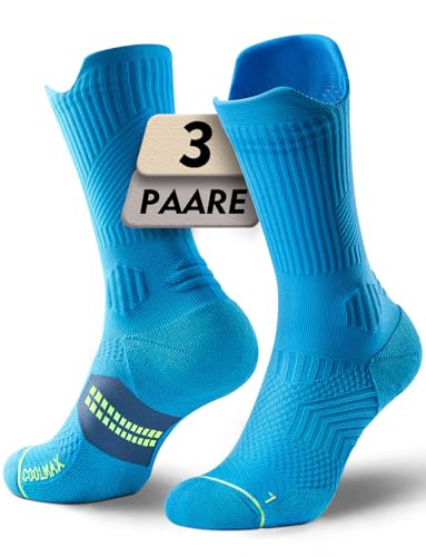 Juclise Bambus-Coolmax Kompressionslaufsocken für Sport & Wandern Atmungsaktive Workout-Socken mit Feuchtigkeitstransport, Blasenschutz Fußgewölbeunterstützung Dämpfung(Numerisch, 38, 42, Azurblau) von Juclise