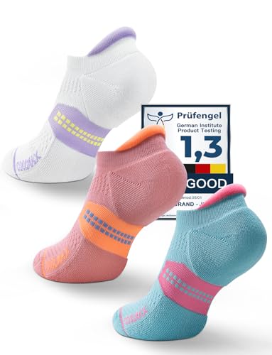 Juclise Coolmax Bambus-Viskose-Kompressionssocke für Damen Kissen blasenfrei athletischer Knöchel (DE/NL/SE/PL, Numerisch, 35, 38, Regular, Regular, Helles Flieder + Aqua + Altrosa) von Juclise