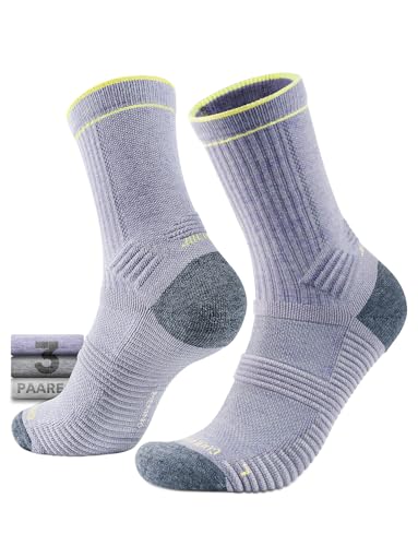 Juclise Wanderstützsocken mit Merinowolle – Atmungsaktive Outdoor-Sportssocken für Damen & Herren (DE/NL/SE/PL, Numerisch, 35, 38, Kieselgrau + Taupe + Flieder) von Juclise
