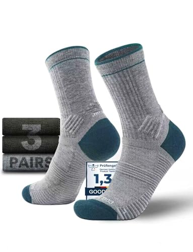 Juclise Wanderstützsocken mit Merinowolle – Atmungsaktive Outdoor-Sportssocken für Damen & Herren (DE/NL/SE/PL, Numerisch, 42, 47, Aquameliert*2 + Aquagrau) von Juclise
