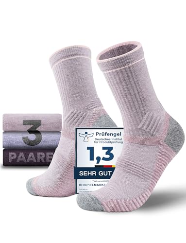Juclise Wanderstützsocken mit Merinowolle – Atmungsaktive Outdoor-Sportssocken für Damen & Herren (DE/NL/SE/PL, Numerisch, 42, 47, Pflaumenmeliert + Flieder + Taro Mochi) von Juclise
