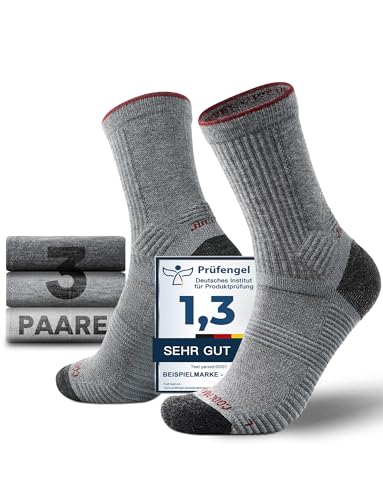 Juclise Wanderstützsocken mit Merinowolle – Atmungsaktive Outdoor-Sportssocken für Herren (DE/NL/SE/PL, Numerisch, 47, 51, Grau + Sanftes Steingrau + Nebelgrau) von Juclise