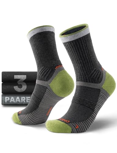 Juclise Wanderstützsocken mit Merinowolle – Atmungsaktive Outdoor-Sportssocken für Herren (DE/NL/SE/PL, Numerisch, 47, 51, Limette*2 + Aquagrau*1) von Juclise