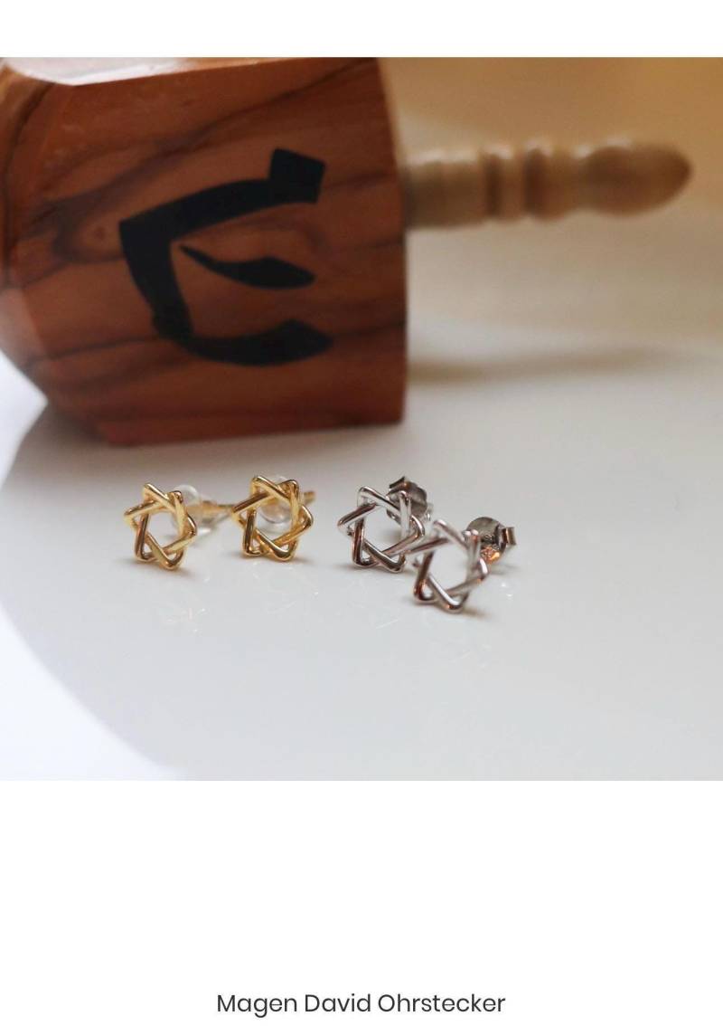 Magen David Ear Stud, Star Of Ring, Sterling Silver, 925 Silver Gold Plated, Stern Ohrstecker von JudaicaJewellery
