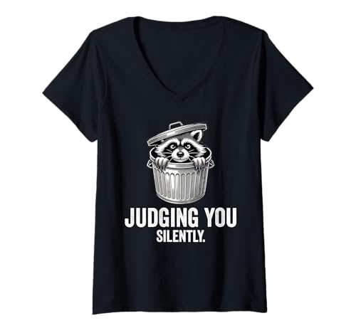 Damen Judging You Silently Funny Raccoon T-Shirt mit V-Ausschnitt Damen Judging You Silently Funny Raccoon T-Shirt mit V-Ausschnitt von Judging You Silently Funny Raccoon Apparel