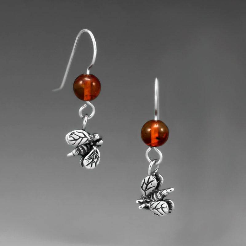 Buzzz-B Biene, Bernstein, Haken, Sterling Silber Schmuck, Biene Schmuck, Honigbiene, Bernstein Schmuck, Ohrringe, , Versandkostenfrei von JudieGummDesigns