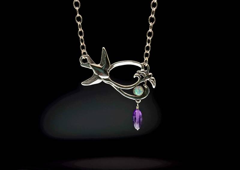Schwalbentanz Halskette, Opal, Amethyst, Vogel Schmuck, Vogelzug, Natur, Sterling, Vögel, Opal Amethyst Portofrei Schwalbentanz Halskette, Opal, Amethyst, Vogel Schmuck, Vogelzug, Natur, Sterling, Vögel, Opal Amethyst Portofrei von JudieGummDesigns
