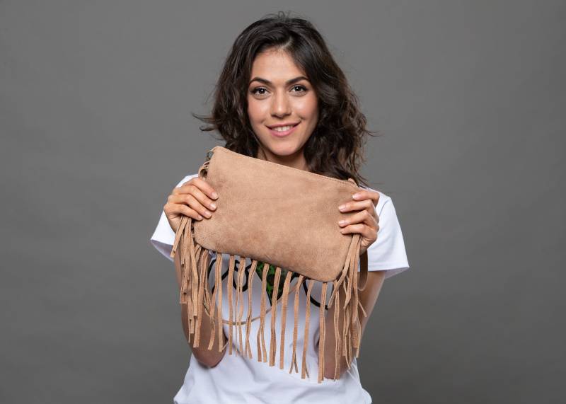 Braunfransen Geldbörse, Leder Fransen Tasche, Boho Kleine Braune Süße Einzigartige Abendtasche, Clutch Kupplung von Judithmillerhandbags