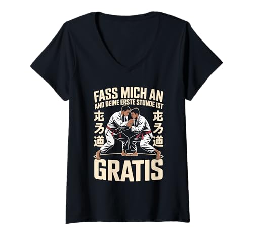 Damen Fass Mich An Und Deine Erste Stunde Ist Gratis T-Shirt mit V-Ausschnitt von Judo Selbstverteidigung Kampfkunst Humor