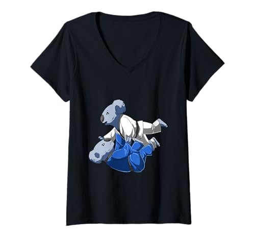 Damen Jiu Jitsu Koala T-Shirt mit V-Ausschnitt Damen Jiu Jitsu Koala T-Shirt mit V-Ausschnitt von Judo-Shirts Kinder