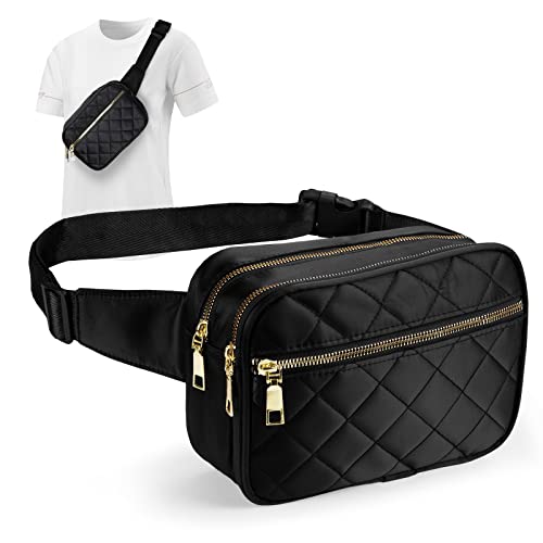 Jueachy Bauchtasche Damen, Crossbody Bag Damen Gürteltasche Wasserdicht Schwarz Rautenmuster Mode Hüfttaschen Klein Umhängetasche mit 4 Reißverschlusstaschen Brusttasche Outdoor Wandern Festival von Jueachy