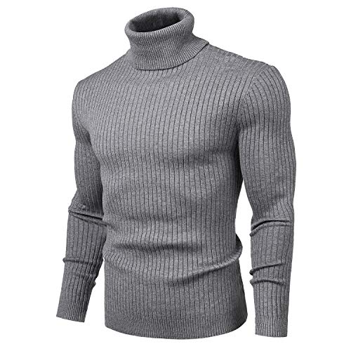 Juedoz Herren Rollkragenpullover, schmale Passform, weich, gestrickt - Grau - Groß von Juedoz