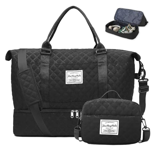 Weekender Reisetasche mit Schuhfach, Handgepäck, Übernachtungstasche, große Seesack, Sporttasche, Turnbeutel, Tragetasche mit Kulturbeutel, Schwarz, Einheitsgröße Weekender Reisetasche mit Schuhfach, Handgepäck, Übernachtungstasche, große Seesack, Sporttasche, Turnbeutel, Tragetasche mit Kulturbeutel, Schwarz, Einheitsgröße von JueiXeoy