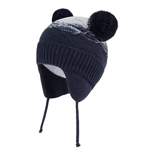 Juenier Baby Winter Hut Fleece gefüttert mit Ohrklappen Strickmützen Cap für Kinder Kleinkind Jungen Mädchen (Marineblau, 6-12 Monate) von Juenier