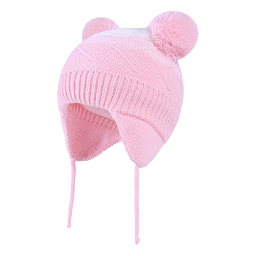 Juenier Baby Winter Hut Fleece gefüttert mit Ohrklappen Strickmützen Cap für Kinder Kleinkind Jungen Mädchen (Rosa,6-12 Monate) von Juenier