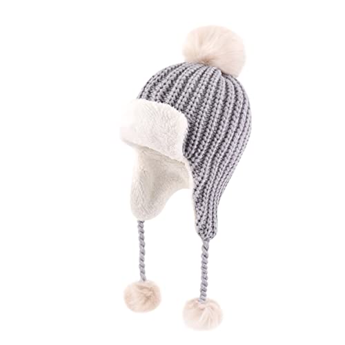 Juenier Baby Winter Hut Ohrklappe Beanies Cap für Jungen Mädchen, Kleinkind Bomber Strickmütze mit Fleece gefüttert (DREI Tore-Grau,50-52CM/19.7"-20.5") von Juenier