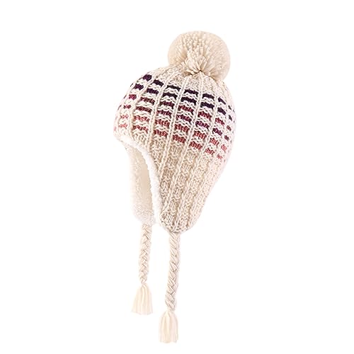 Juenier Baby Winter Hut Ohrklappe Beanies Cap für Jungen Mädchen, Kleinkind Bomber Strickmütze mit Fleece gefüttert (Farbe Gitter-Beige, 50-52CM/19.7"-20.5") von Juenier