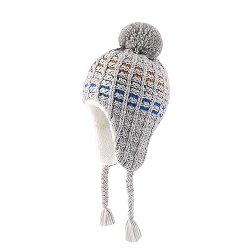 Juenier Baby Winter Hut Ohrklappe Beanies Cap für Jungen Mädchen, Kleinkind Bomber Strickmütze mit Fleece gefüttert (Farbe Gitter-Grau, 48-50CM/18.9"-19.69") von Juenier