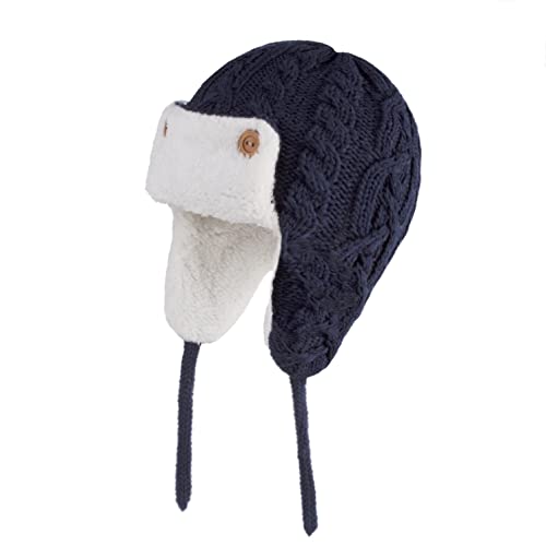 Juenier Baby Winter Hut Ohrklappe Beanies Cap für Jungen Mädchen, Kleinkind Bomber Strickmütze mit Fleece gefüttert (einfarbig-Navy blau, 46-48CM/18.11"-18.9") von Juenier