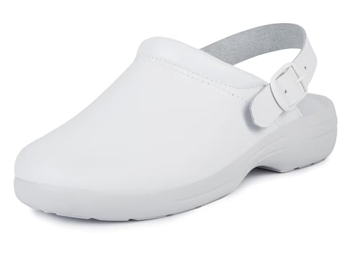 Jürgen Hirsch Damen Clog Soft 04 Leder Rutschhemmend weiches Fußbett Antishock-Fersenpad (weiß, Numeric_37) von Jürgen Hirsch