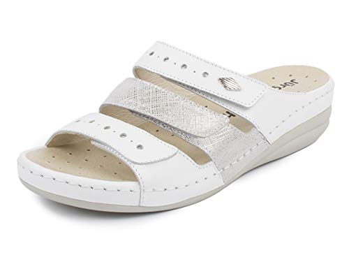 Jürgen Hirsch Damen Sandalette Ergo 01 Leder Wechselfußbett Fersen-Dämpfung Weite G (weiß, numeric_40) von Jürgen Hirsch