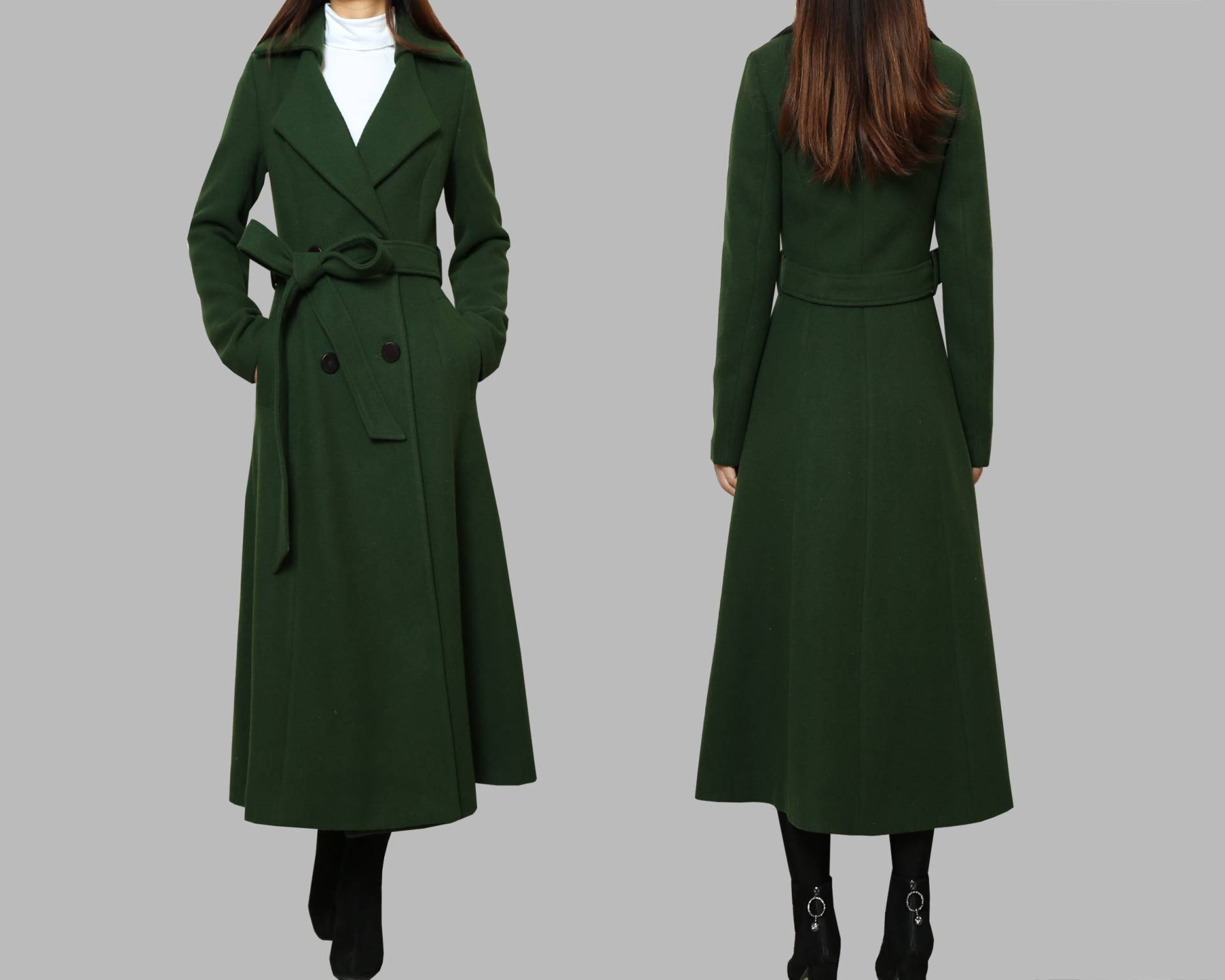 Wollmantel Damen, Lange Wolljacke, Mantelkleid, Wintermantel, Wollmantel, Langmantel, Maximantel, Gürtelmantel, Handgemachter Mantel(Y1178 von JuesCreative