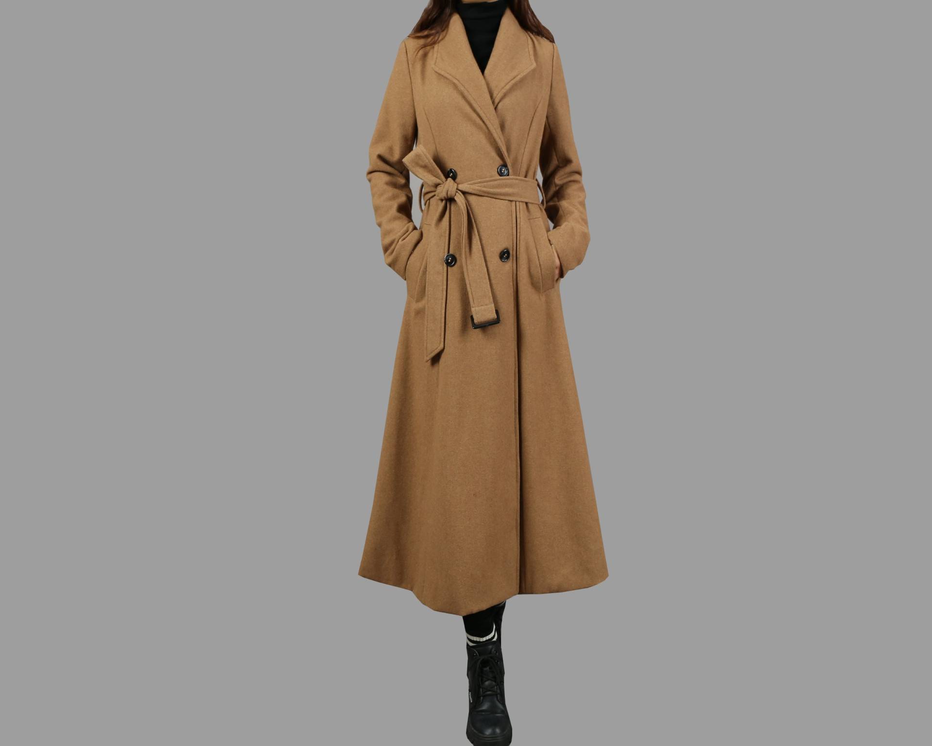 Wollmantel Frauen, Lange Wolljacke, Mantelkleid, Wintermantel, Woll-Trenchcoat, Mantel in Voller Länge, Maxi-Mantel, Gürtelmantel, Handgefertigter von JuesCreative