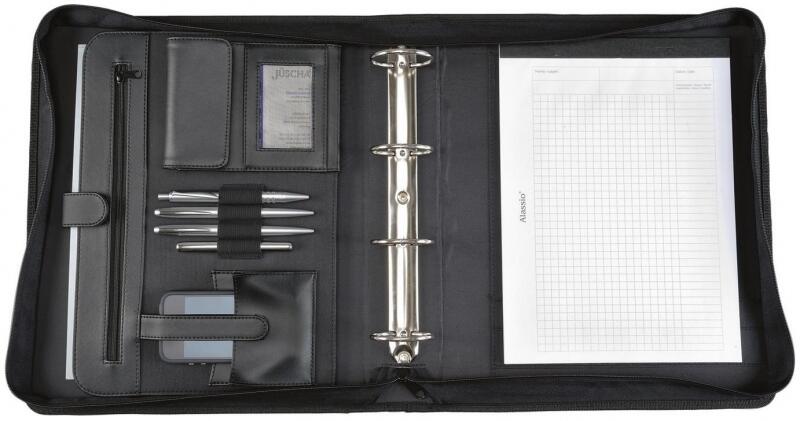 Jüscha - Alassio Arezzo I Tagungsmappe mit Ringung A4 und Griff echt Rindleder schwarz Schwarz von Jüscha