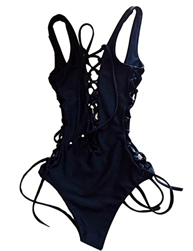 Jueshanzj Damen High Cut Bademode Rückenfrei Hohl Badeanzug One Piece Monokini Schwarz L von Jueshanzj