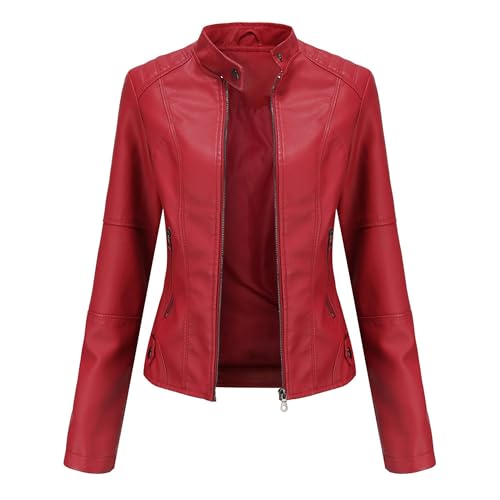 Jueshanzj Damen Lederjacke Frauen Slim Jacke Biker Kleidung Große Größe, Rot/Ausflug, einfarbig (Getaway Solids), XX-Large von Jueshanzj