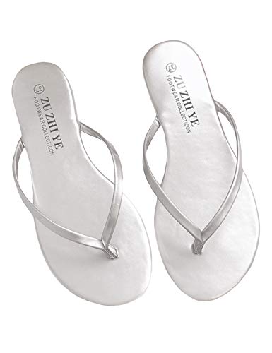 Jueshanzj Damen Pantoletten Einfarrbig Leicht Bequem Hausschuhe Flip Flops Silber EU 41 von Jueshanzj