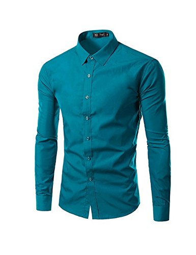 Jueshanzj Herren Langarm Hemd Business Freizeit Hochzeit Bügelleicht Slim-Fit Athen Blau XL von Jueshanzj