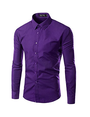 Jueshanzj Herren Langarm Hemd Business Freizeit Hochzeit Bügelleicht Slim-Fit Lila XL von Jueshanzj