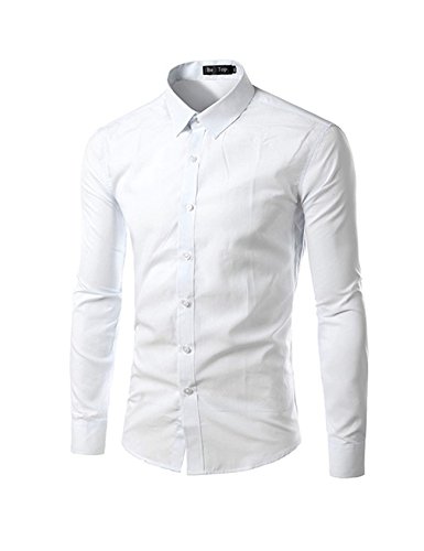 Jueshanzj Herren Langarm Hemd Business Freizeit Hochzeit Bügelleicht Slim-Fit Weiß L von Jueshanzj