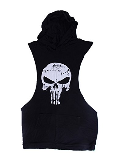 Jueshanzj Herren Tank Top Skull Totenkopf T-Shirt mit Kapuze Weste Muscleshirt Print Sport Vest Schwarz M von Jueshanzj