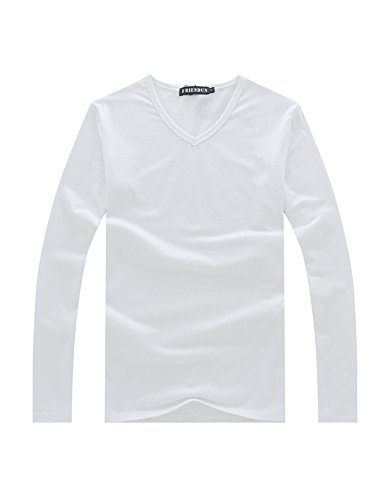 Jueshanzj Herren V-Ausschnitt Longsleeve Sweatshirt Basic Langarmshirt Weiß2 XXXL von Jueshanzj