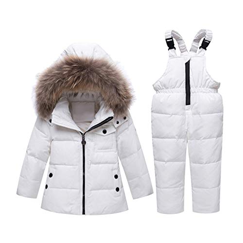 Jueshanzj Kinder Daunen-Skianzug Winter Puffer Jacke Schnee Latzhose 2-teiliges Set Gr. 1-2 Jahre, weiß von Jueshanzj