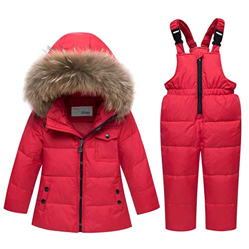 Jueshanzj Kinder Daunen-Skianzug Winter Puffer Jacke Schnee Latzhose 2-teiliges Set Gr. 3-4 Jahre, rot von Jueshanzj