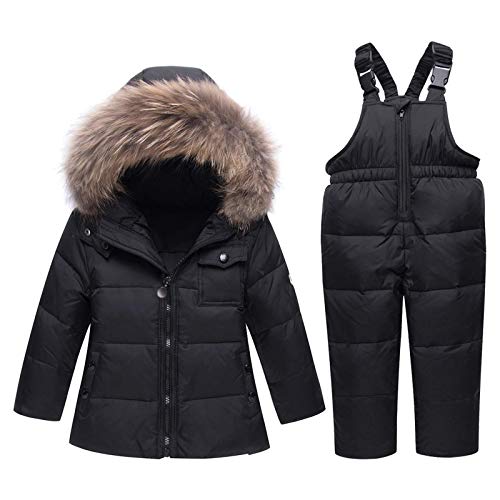Jueshanzj Kinder Daunen-Skianzug Winter Puffer Jacke Schnee Latzhose 2-teiliges Set Gr. 3-4 Jahre, schwarz 1 von Jueshanzj